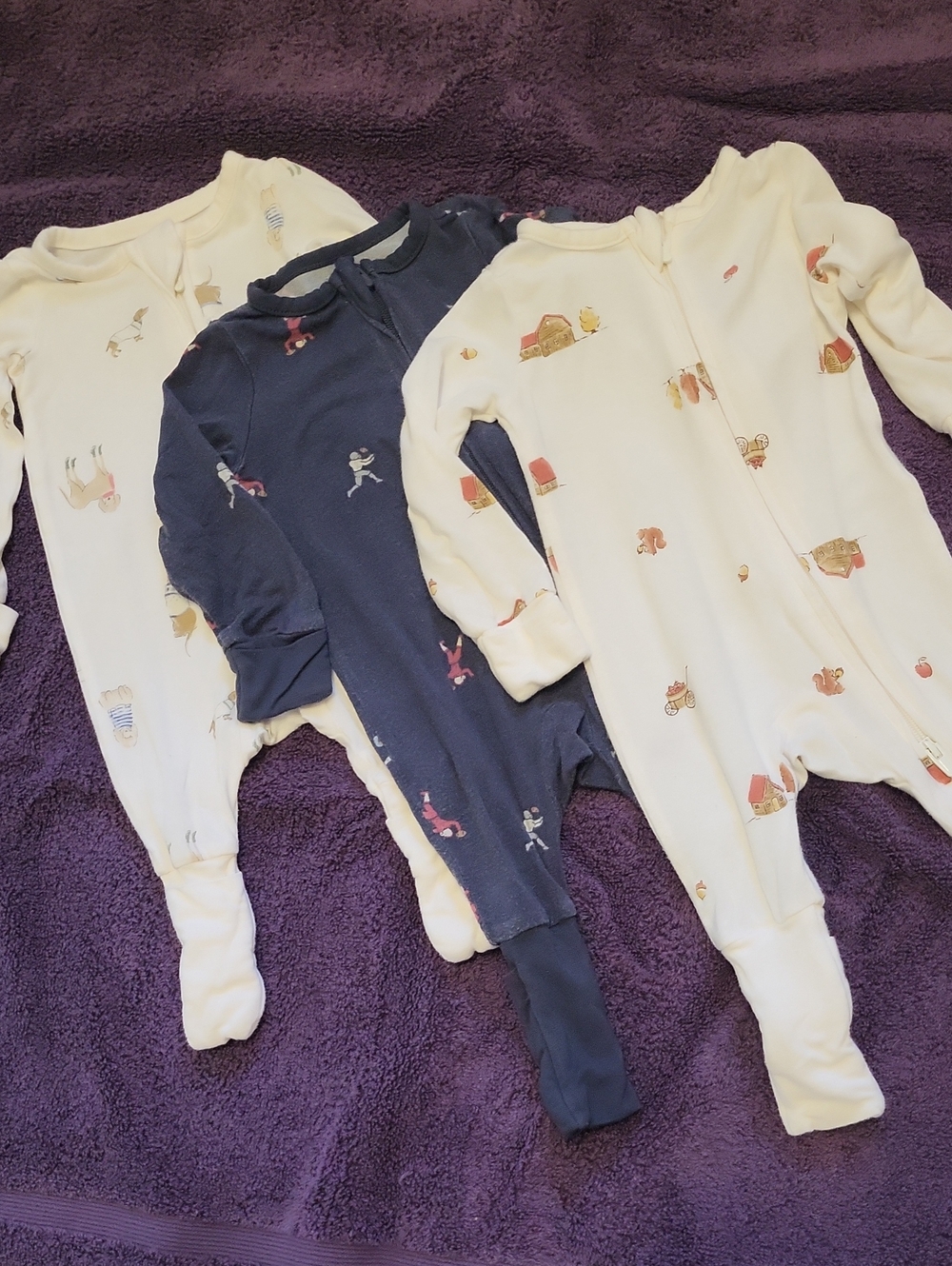 Three Purely Soft zip up footies/sleepers